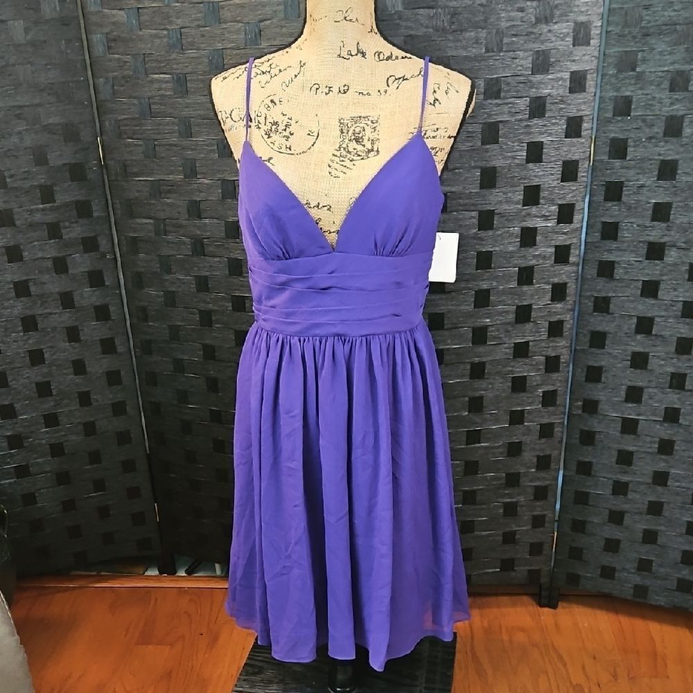 NWT David's Bridal Regency Purple V-Neck Chiffon Cocktail Dress | Size 8 - Picture 2 of 11